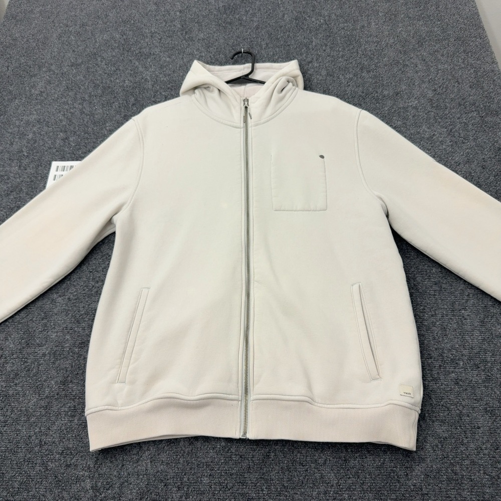 Vuori Hoodie Mens L Cream Organic Cotton Full Zip Fleece Athleisure Minimal